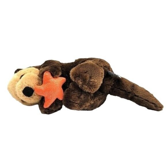 Unipak Realistic Otter Plush Brown 15" Sparkly Orange Sea Star 2014 Hang Tag - Picture 1 of 11